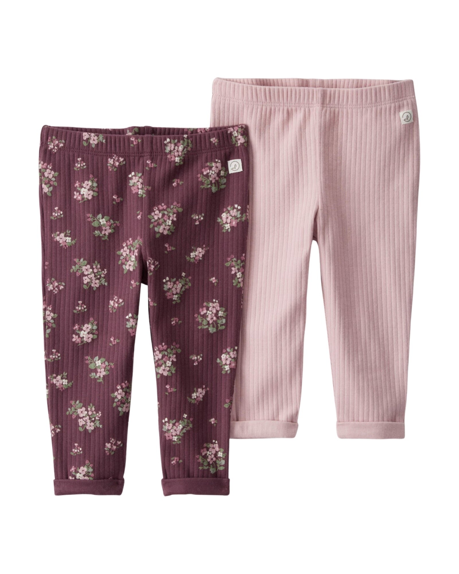 Pack dos pantalones de algodón orgánico, acanalados Sin color