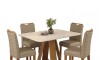 Juego De Comedor - 4 Sillas + Mesa Tapa De Vidrio - Celeste Marrón | Beige