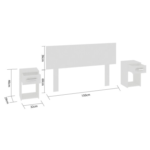 Combo Ropero 6 Puertas Con Perchero y Respaldo con Mesas de Luz - Blanco Combo Ropero 6 Puertas Con Perchero y Respaldo con Mesas de Luz - Blanco