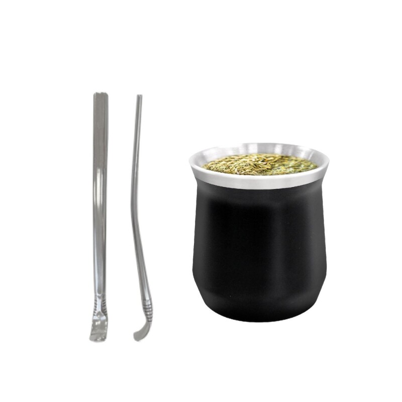 MVS Mate De Ac. Inox. 140 Ml Con Bombilla Incluida Hudson - Negro