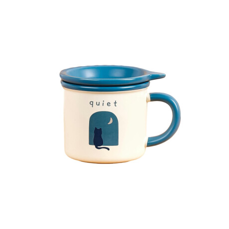 Taza de cerámica con tapa platito Azul