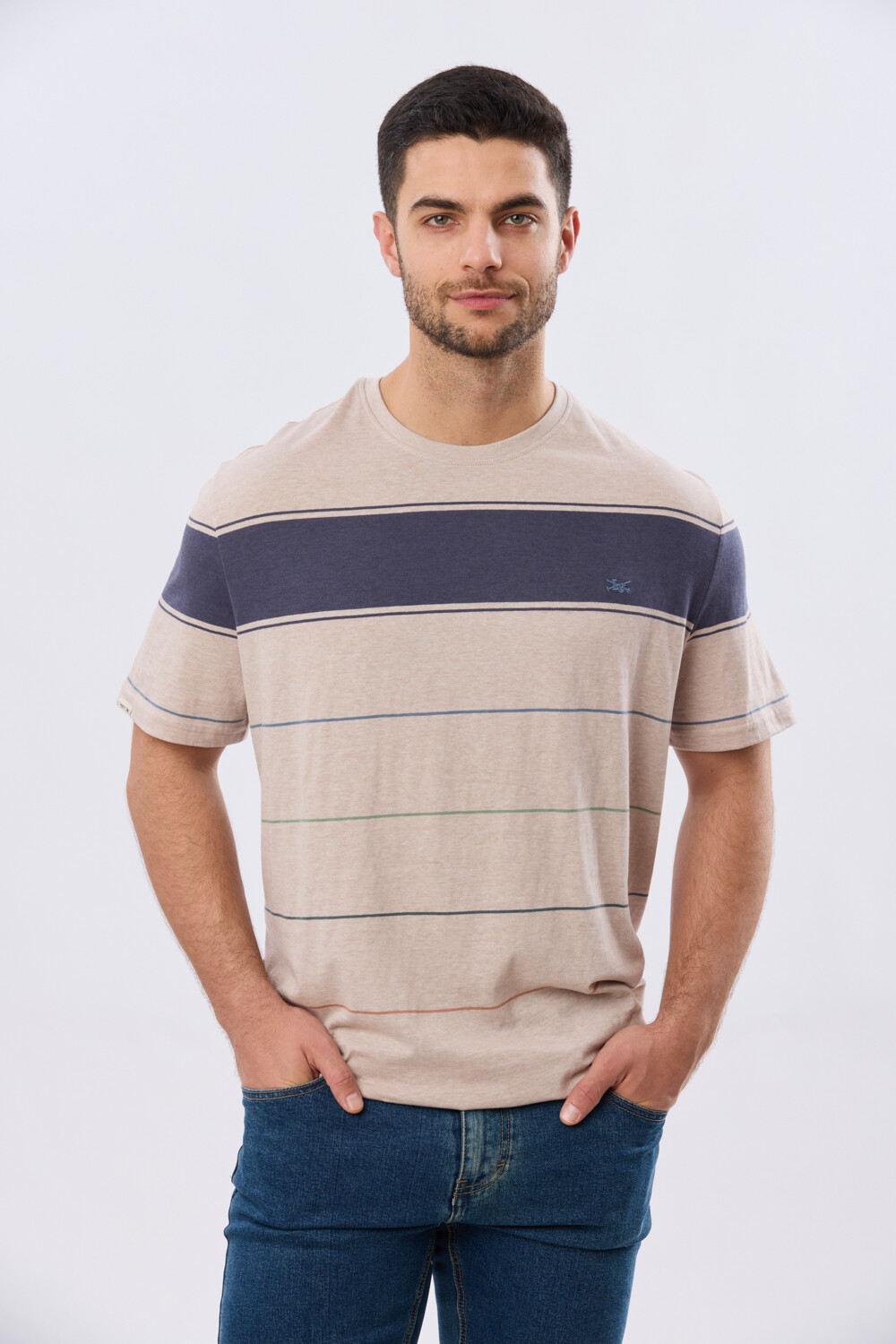 REMERA RAYADA DE ALGODÓN Beige