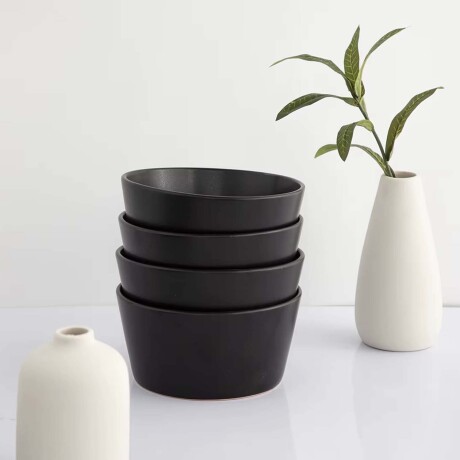 Juego de Vajilla Cerámica 16 Piezas Platos Bowls Tazas 325ml Negro