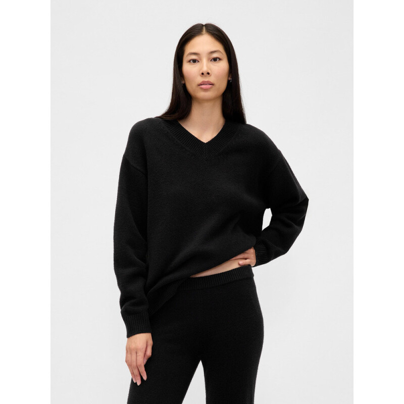 CASHSOFT VNECK PO BLACK