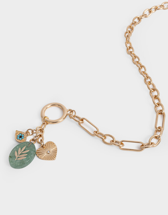 Collares Cortos Capsula Especial Collar Corto Multidijes Con Piedra Venturina - Dorado