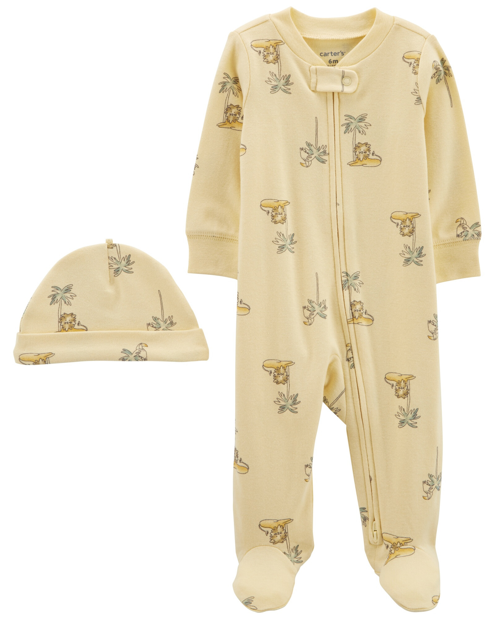 Pijama una pieza de algodón con pie, doble cierre y gorro. Talles 0-9M Sin color