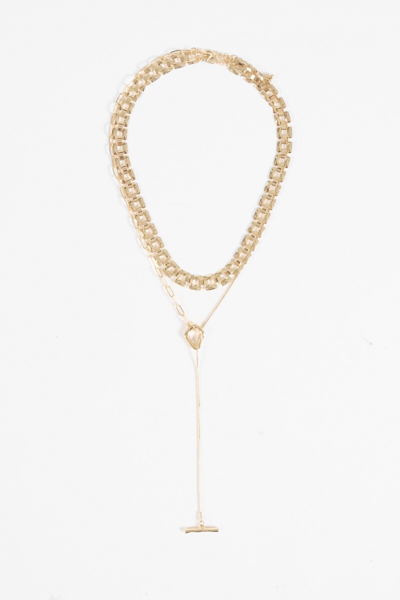 Collar doble largo y choker dorado