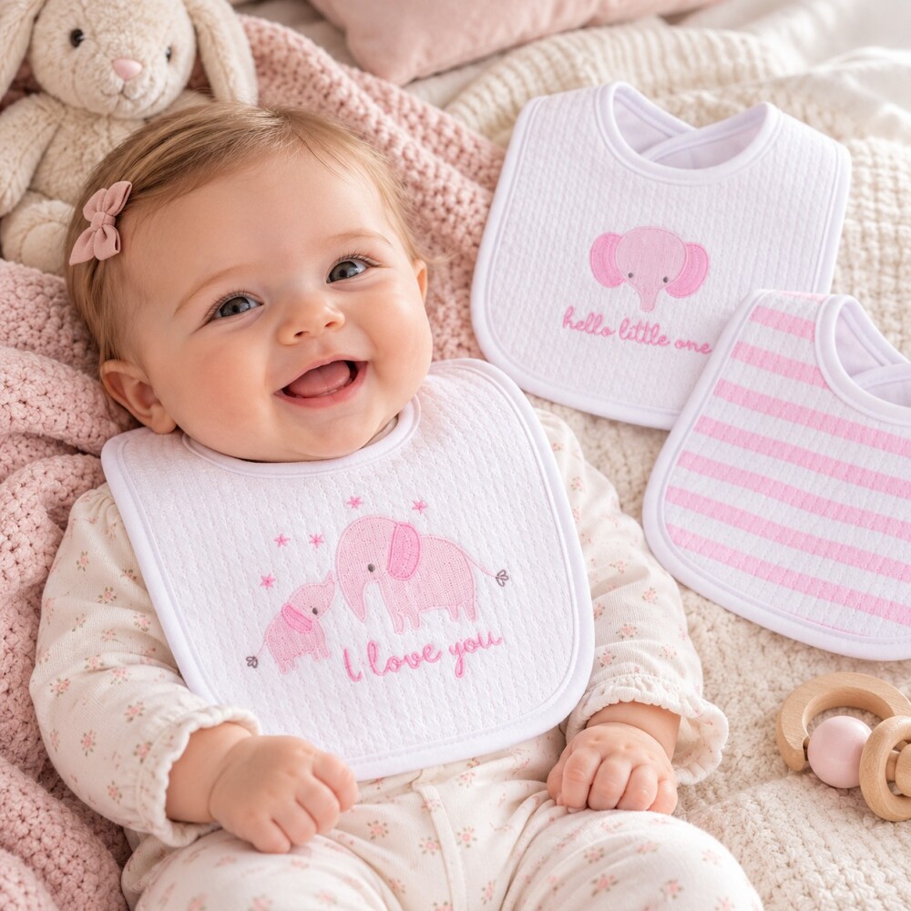 Set x3 baberos elefante ASH rosa