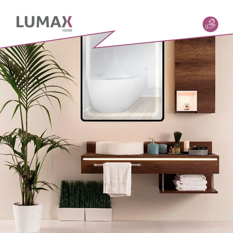 Espejo Luz LED Lumax 90x70 cm Vertical Con Desempañador Para Baño Touch Espejo Luz LED Lumax 90x70 cm Vertical Con Desempañador Para Baño Touch