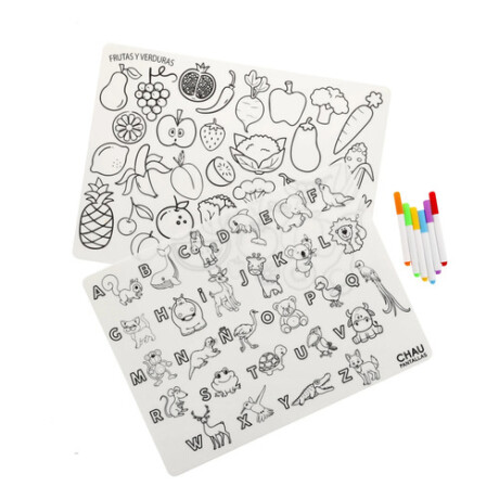 Individuales Lavables Chau Pantallas Abecedario + Frutas & Verduras