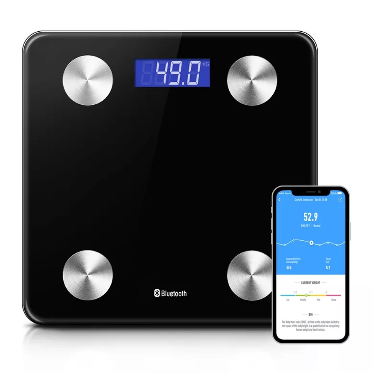 Balanza Digital Smart c/Bluetooth App Seguimiento Peso Salud - Negro 