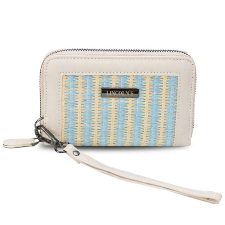 Billetera Lorenza Tejido Aguamarina y Crudo