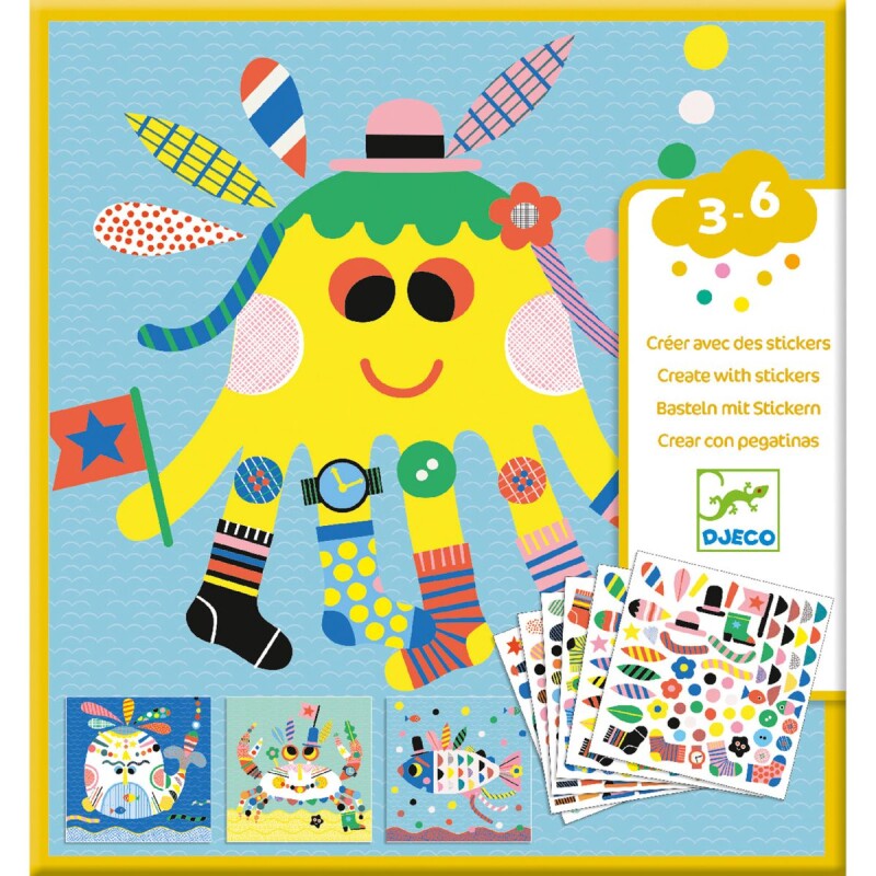DJSTIC Set X4 Laminas Para Jugar Con Stickers 3-6 Años Djeco - Pulpo
