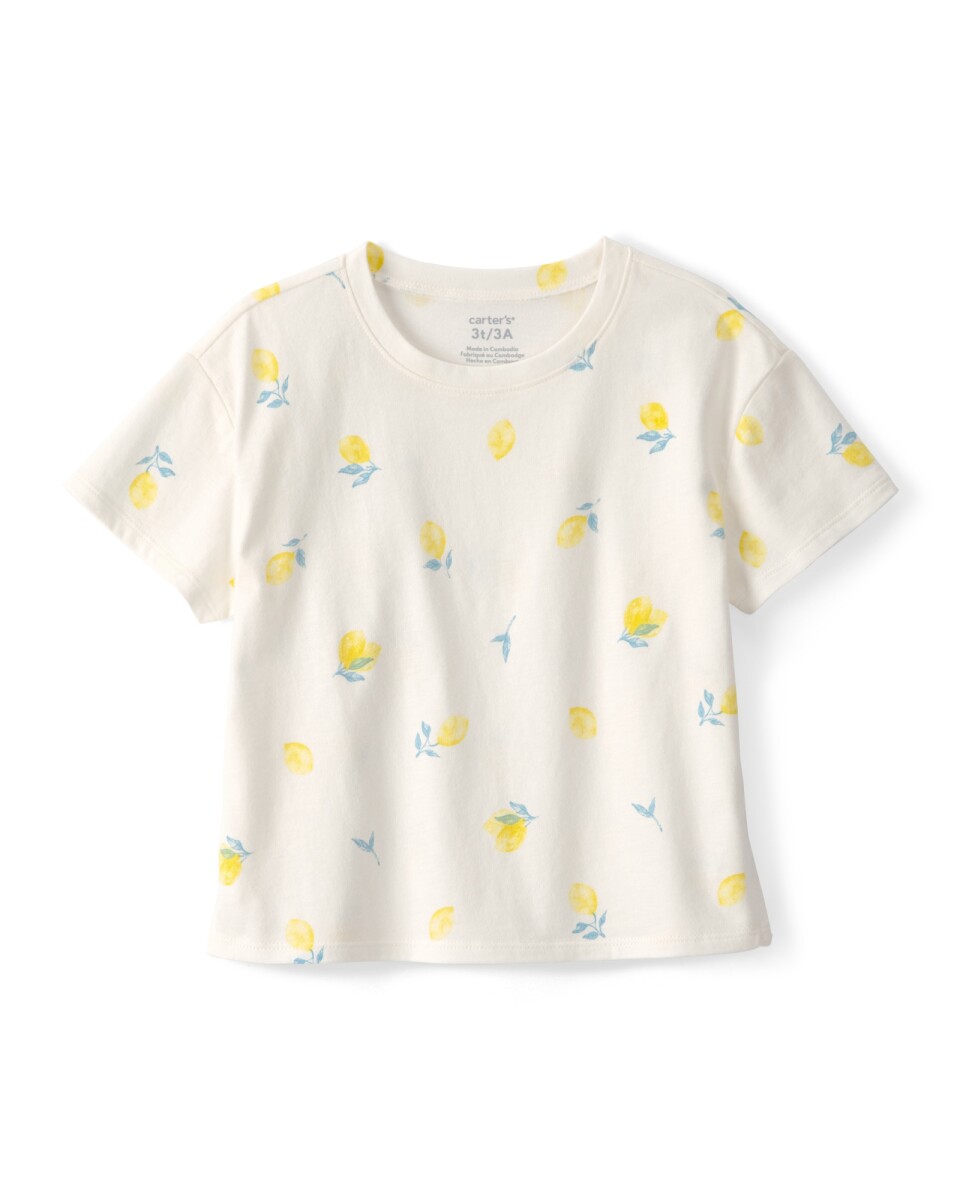 Remera de algodón, manga corta, color crema, diseño limones 
