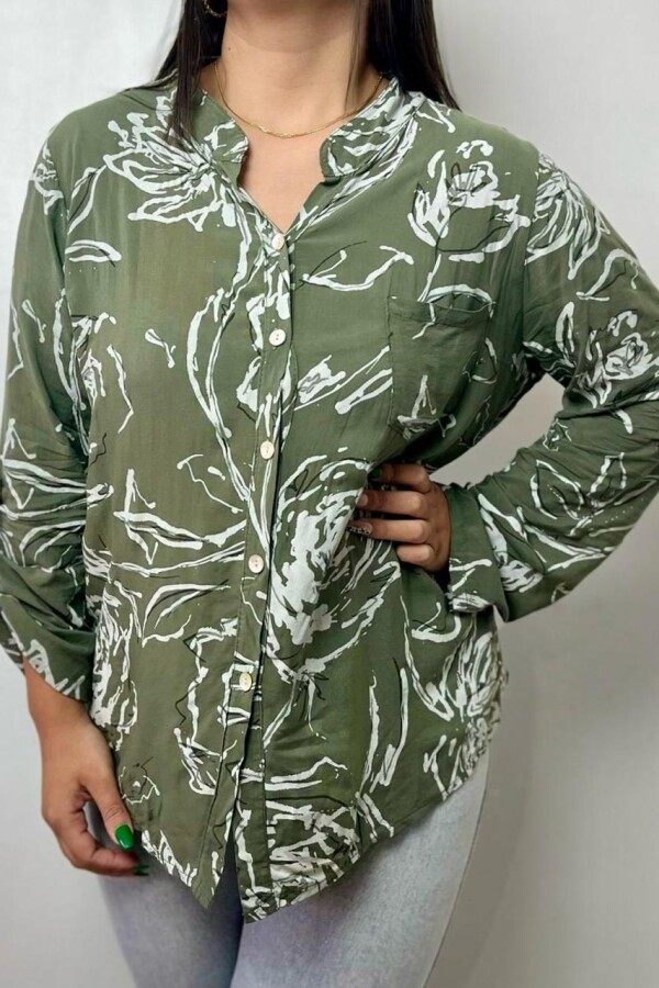 CAMISA KETZIA FLOR AL TONO MILITAR