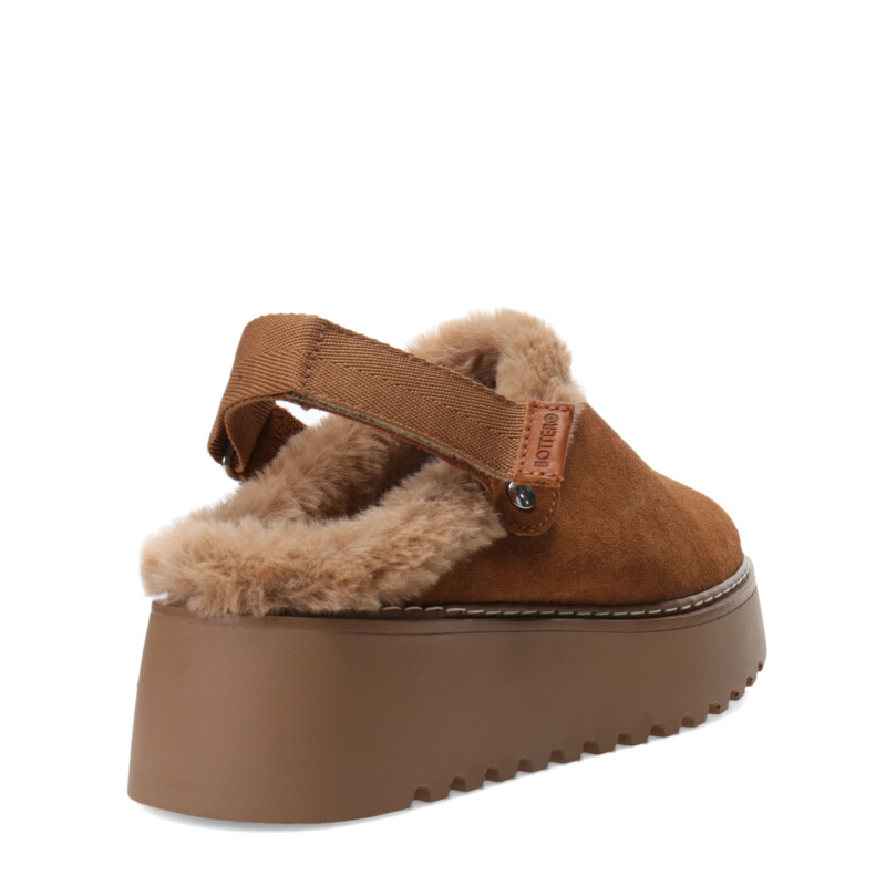 Zueco de Mujer Bottero Con Piel Y Tira Trasera Marrón Camel