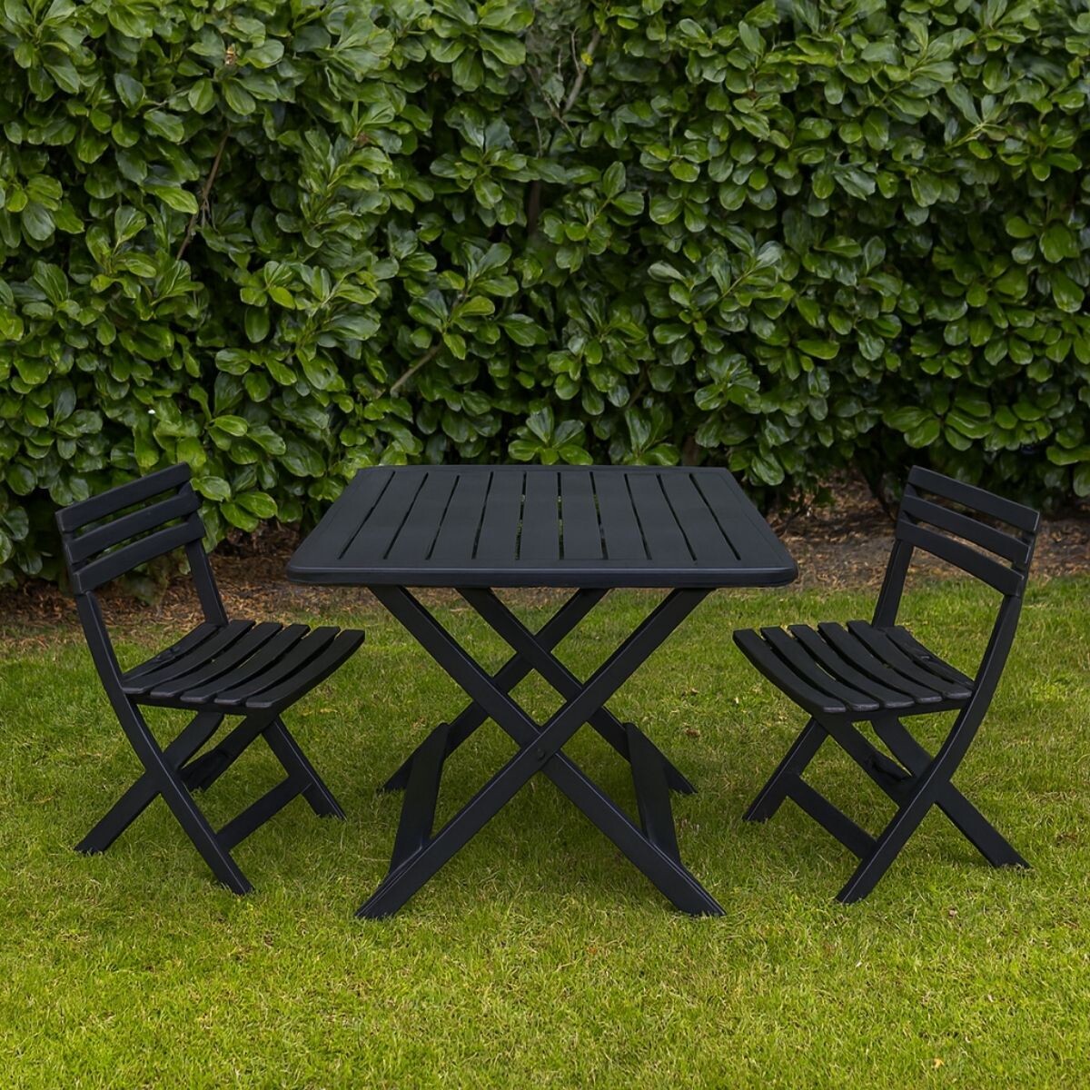 Set x2 Silla Plegable Simil Madera + Mesa Plegable - NEGRO 