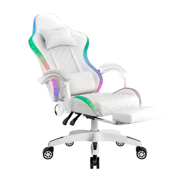 Silla Gamer Con Luces Led Ergonomica Escritorio y apoyapies con Cuero Sintético Imback Color Blanco Silla Gamer Con Luces Led Ergonomica Escritorio y apoyapies con Cuero Sintético Imback Color Blanco