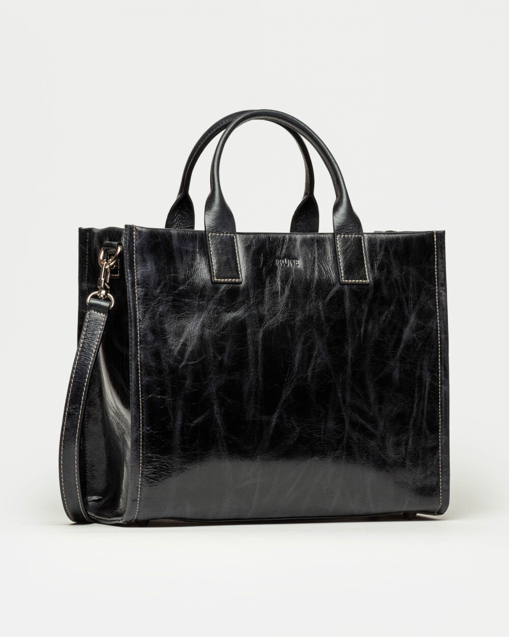 Cartera de mano Capri en cuero arrugado Negro