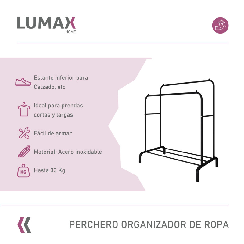 Perchero Organizador de Ropa Closet Hogar de Metal Negro