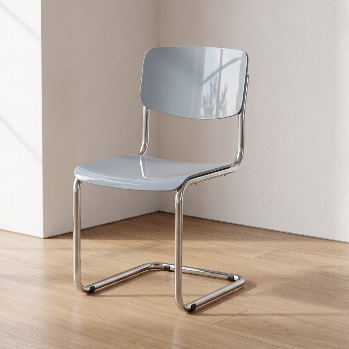 Silla de Comedor Metal Cromado y Madera - Moon - Gris 
