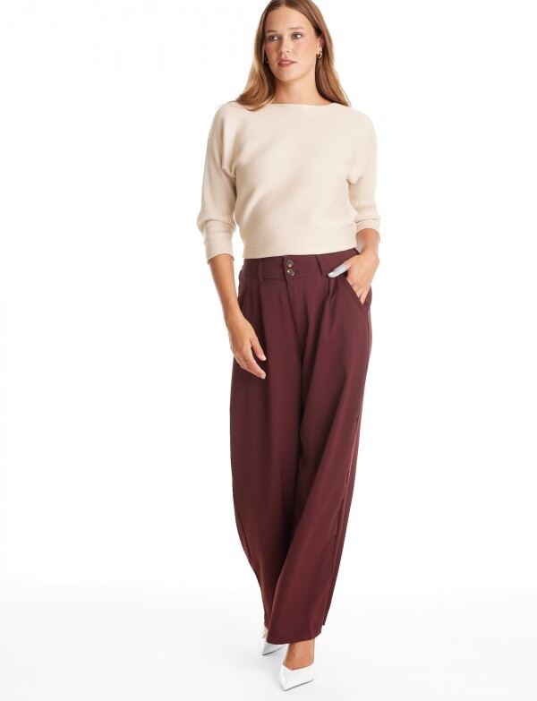 Palazzo Con Doble Botón & Cintura Elástica BORDEAUX