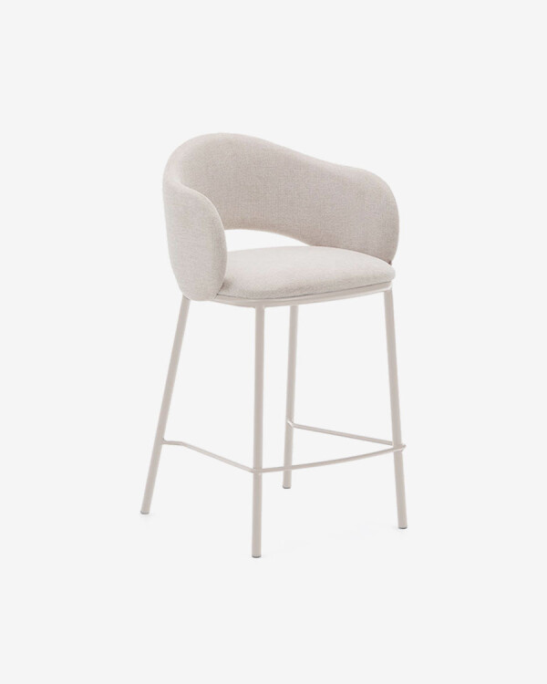 Taburete Maina de chenilla beige y patas de acero con acabado beige FSC Mix Credit 65 cm