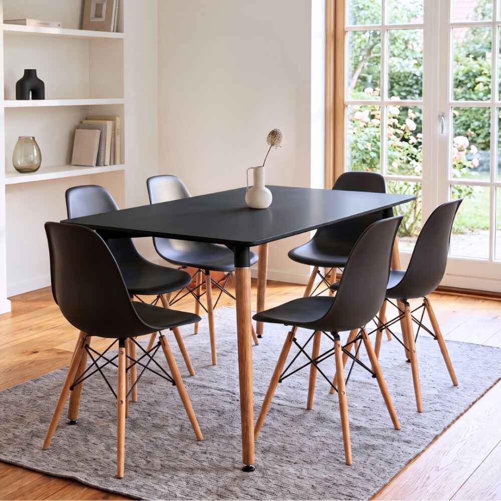 Juego de comedor 6 sillas Eames 120 Negro