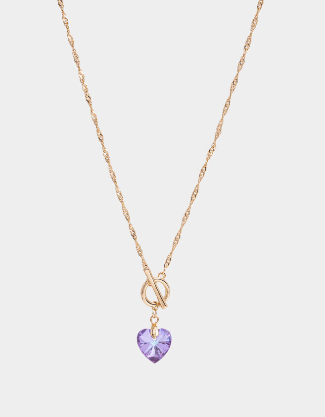 Cadena Corta con Dije Strass Corazón Collar Con Dije De Corazón - Dorado