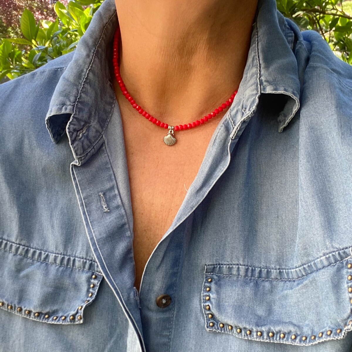 Collar OSTRA en acero y cristales 