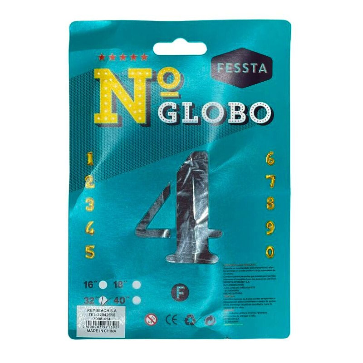 Globo Número Fessta 32" Plateado - CUATRO 