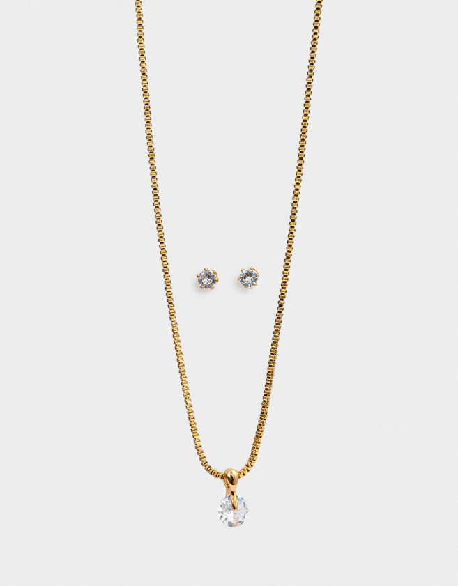 Bijouterie Set Bañada en Oro Set De Bijouterie Con Cubic Zirconia - Dorado