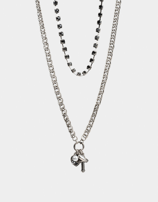 Collares Cortos Con cruz Set De Collares Con Cruz Strass - Plateado Antique Silver