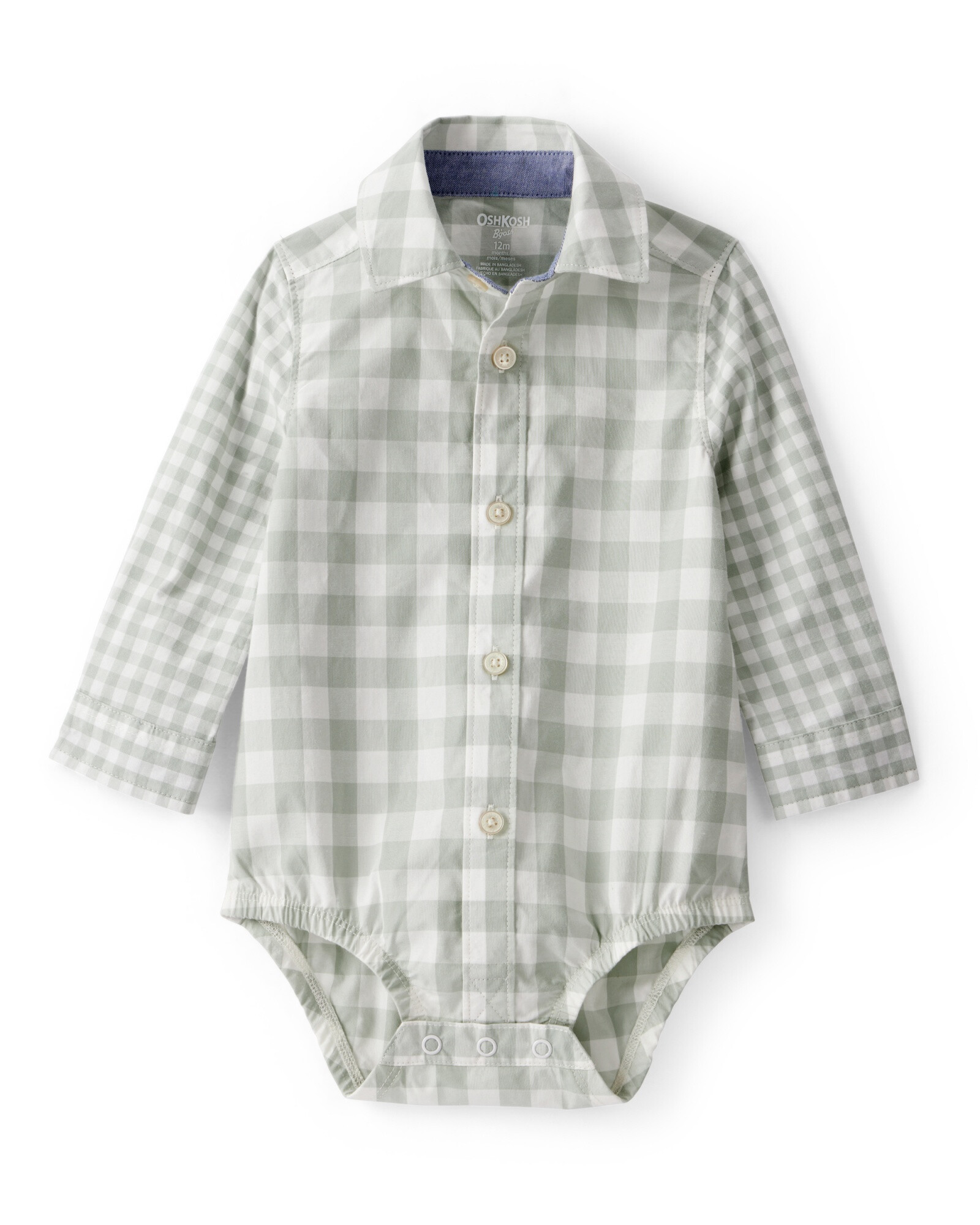 Body de algodón, tipo camisa, diseño a cuadros, verde Sin color
