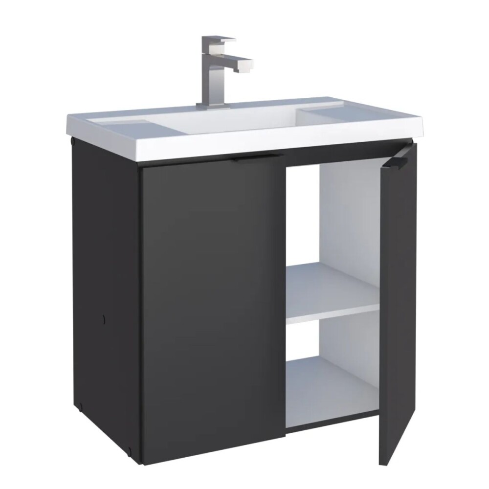 Mueble de baño suspendido Aster negro 60cm con bacha de resina Mueble De Baño Suspendido Aster Negro 60cm Con Bacha De Resina