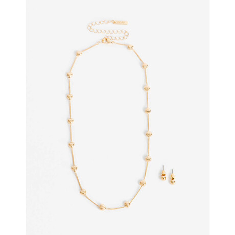 Set De Aros Pasantes Y Collar Corazones Dorado
