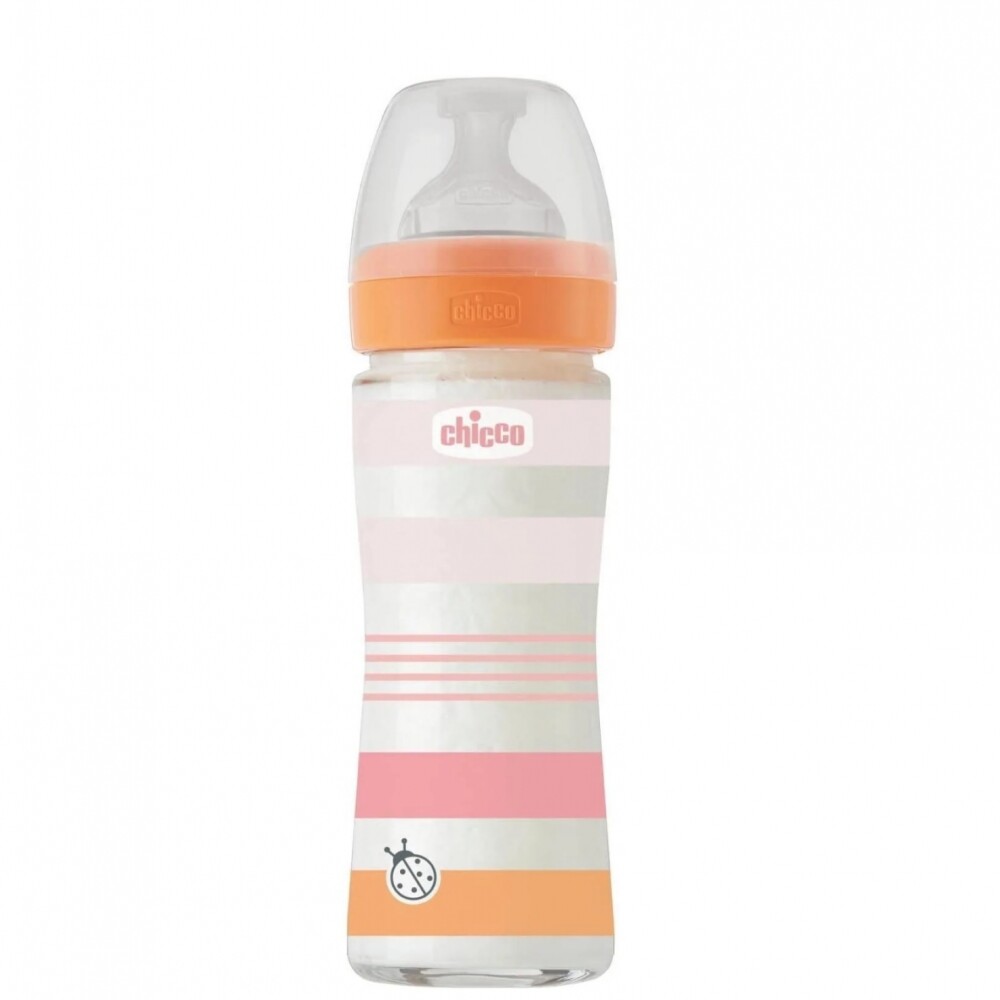 Biberon Vidrio Chicco 240 ML Striped Rosa