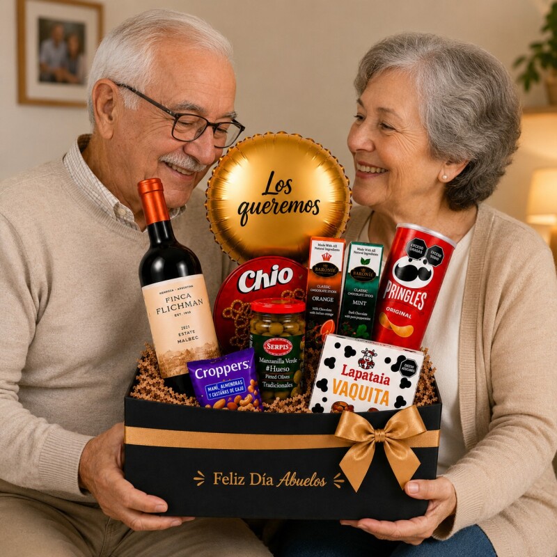 Canasta Gourmet para Abuelos con Vino y Chocolates Canasta Gourmet para Abuelos con Vino y Chocolates