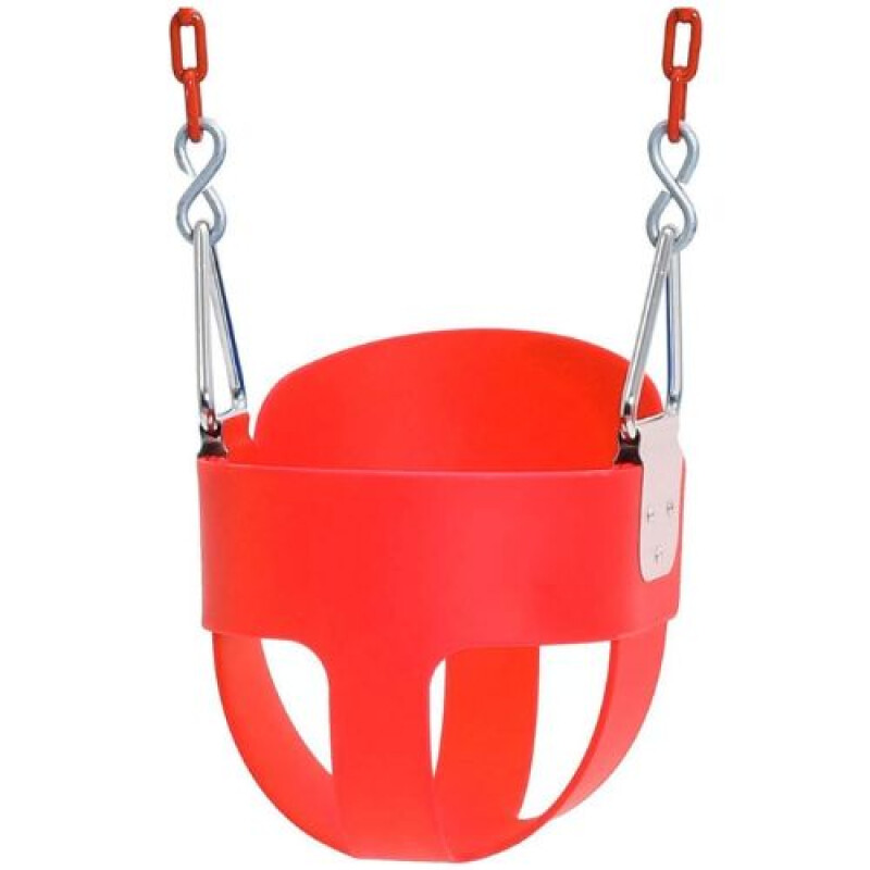 Hamaca Bebe Goma Flexible c/Respaldo alto y cadena forr.Roj Hamaca Bebe Goma Flexible C/respaldo Alto Y Cadena Forr.roj