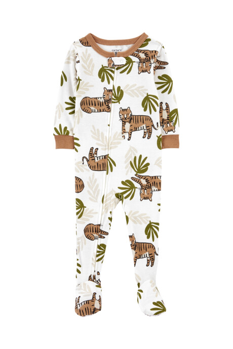 Pijama una pieza de algodón con pie diseño tigre Sin color