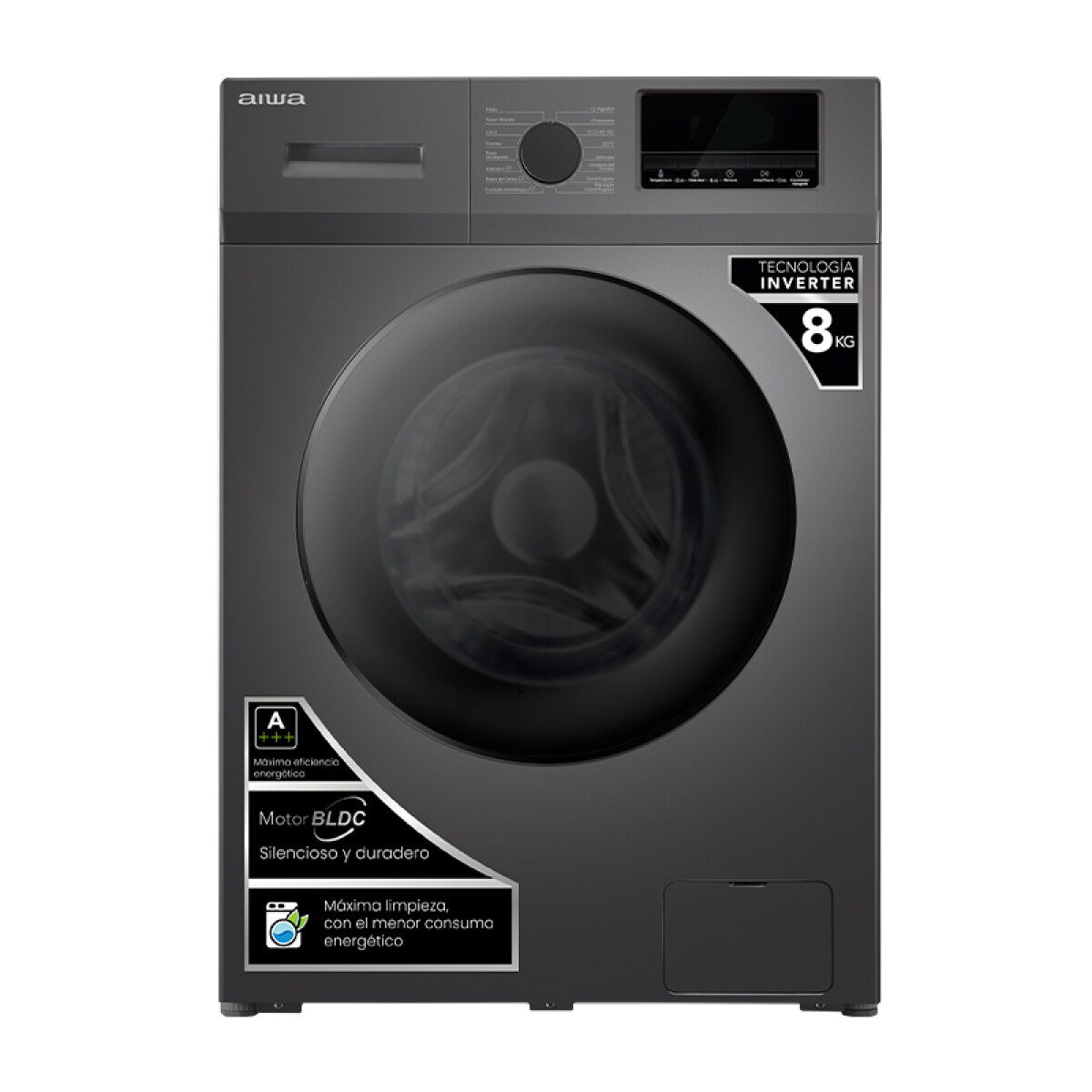 Lavarropas Automático Carga Frontal AIWA 8KG Inverter - Gris 