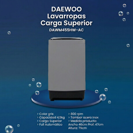 Lavarropas carga superior 4,5kg Daewoo | Color gris Lavarropas carga superior 4,5kg Daewoo | Color gris