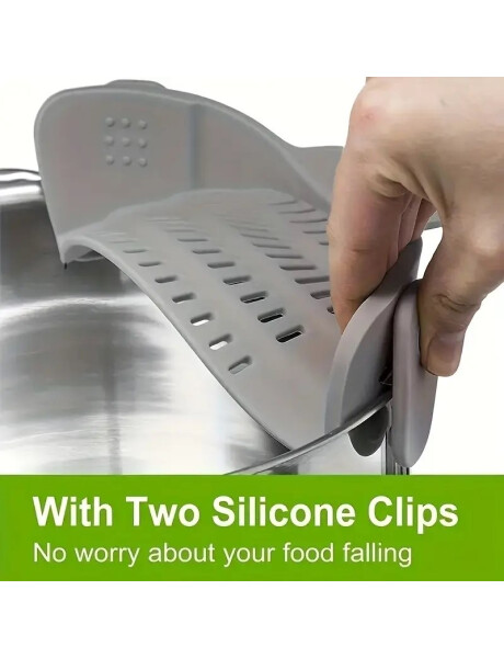 COLADOR SILICONA CON CLIP P/OLLA 21X9CM GRIS COLADOR SILICONA CON CLIP P/OLLA 21X9CM GRIS