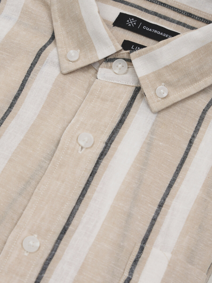 camisa lino rayas - beige 