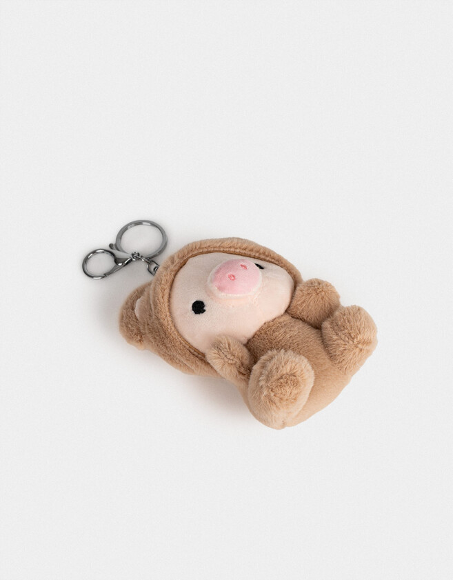 Llavero Peluche Llavero Y Charm De Peluche De Cerdito - Marron Beige
