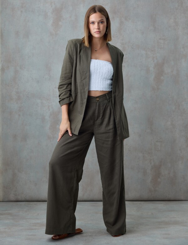 Pantalon Lino Wide OLIVA