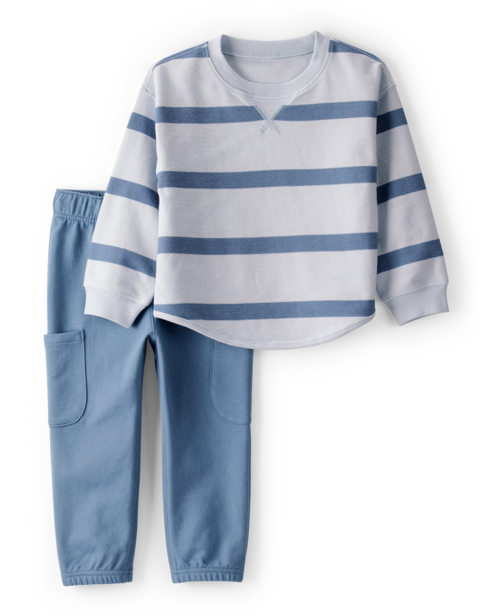 Set dos piezas de algodón, pantalón y buzo a rayas, azul Set dos piezas de algodón, pantalón y buzo a rayas, azul