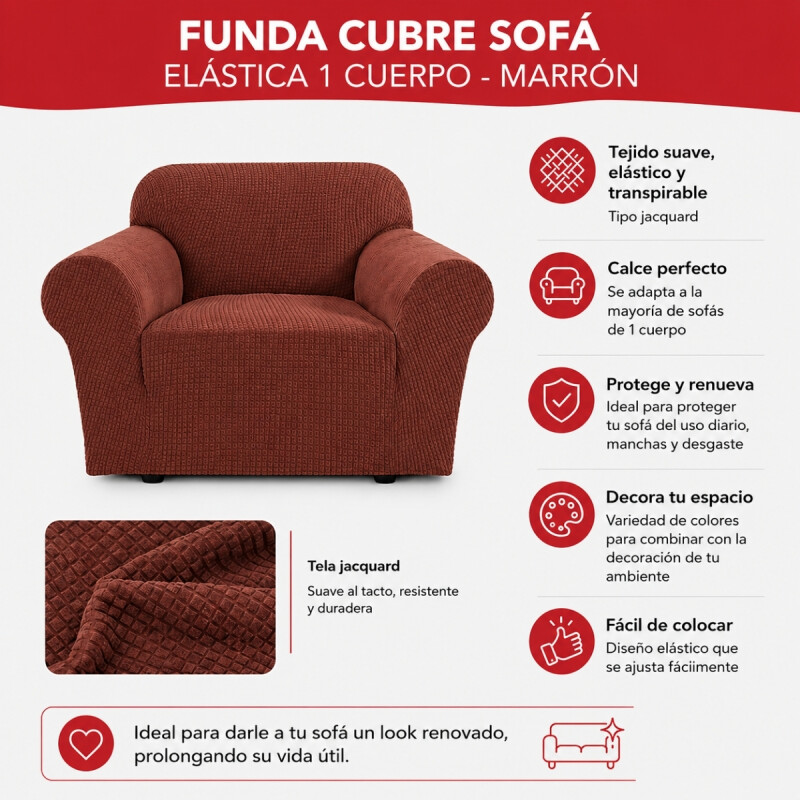 Funda cubre sofá elástica 1 cuerpo MARRON