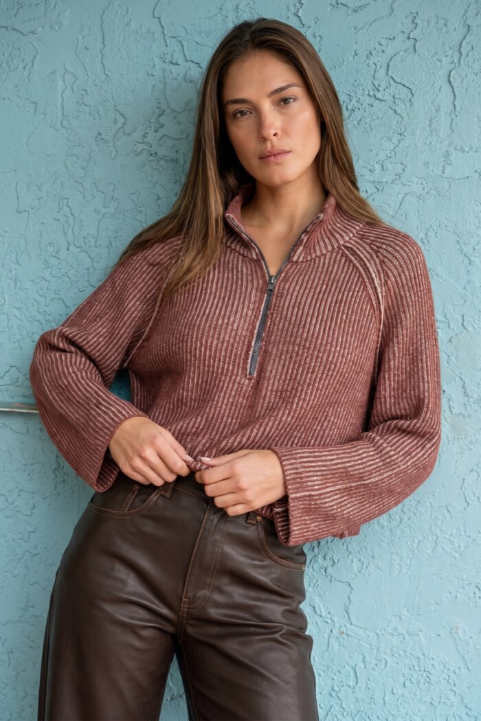 Sweater Algodón Cierre Bordeaux