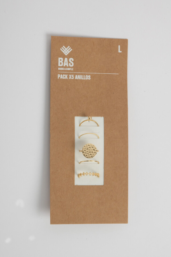 Pack x5 anillos Piedra Dorado